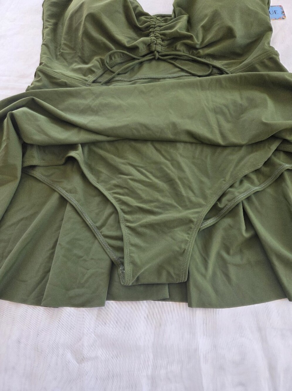 Olive Green Swim Dress with Adjustable Front Detail - Picture 3 of 7